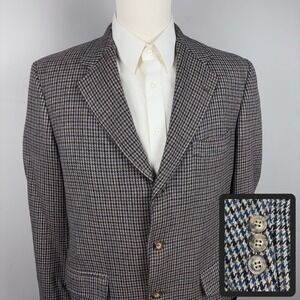 Hickey Freeman Blazer Men's 41L Houndstooth Wool Sport Coat Jacket Academia